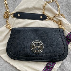 Tory Burch black pebbled leather crossbody bag
